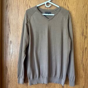 Fairlane & Sons Men’s V-Neck Sweater Large Brown Lightweight Knit Preppy Casual